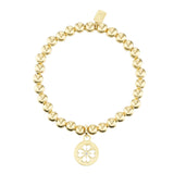 14k Bali Beaded Bracelet with Open Clover Charm - 6mm