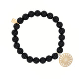14k Daisy Charm on Beaded Onyx Bracelet - 8mm