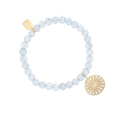 14k Daisy Charm on Beaded Aquamarine Bracelet - 6mm