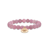 14k Rose Quartz Bracelet with Open Clover Charm - 8mm