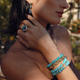 14k Ammonite & Turquoise Round Joni Ring - One of a Kind