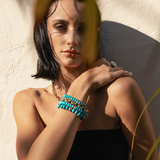 14k Sleeping Beauty Turquoise Bracelet with 5 Diamond Rondelles - One of a Kind