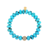 14k Sleeping Beauty Turquoise Bracelet with Diamond Bezel Bead - One of a Kind