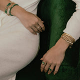 14k Teardrop Emerald and Diamond Bezel Two Stone Ring