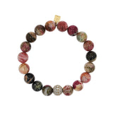 14k Multi Color Tourmaline Beaded Bracelet with Diamond Bezel Bead - 10mm