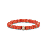 14k Antique Red Coral Beaded Bracelet with Diamond Ball & Diamond Rondelles - One of a Kind