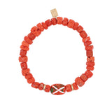 14k Antique Red Coral Beaded Bracelet with African Bead & Diamond Rondelles - One of a Kind