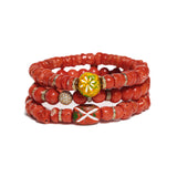 14k Antique Red Coral Beaded Bracelet with African Bead & Diamond Rondelles - One of a Kind