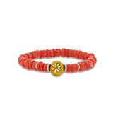 14k Antique Red Coral Bracelet with African Bead & 4 Diamond Rondelles - One of a Kind