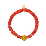 14k Antique Red Coral Bracelet with African Bead & 4 Diamond Rondelles - One of a Kind