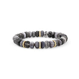 14k Charcoal Gemstone Mix Bracelet with 3 Diamond Rondelles - 8mm