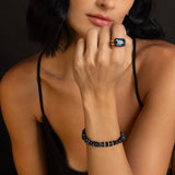 14k Blue Mix Gemstone Beaded Bracelet with Diamond Rondelles - 8mm