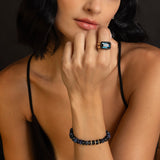 London Blue Topaz with Black Rhodium Trim on 14k Double Shank Ring