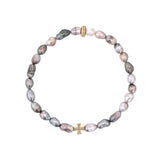 14k Tahitian Keshi Pearl Bracelet with Diamond Cross Bead