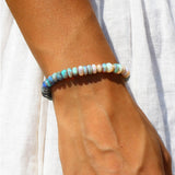 14k Australian Opal Beaded Bracelet with Diamond Donuts & Rondelles - 7mm