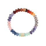 Rainbow Candy Opal Bead Bracelet with 5 14k Gold Pave Diamond Rondelles - 8mm