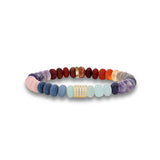 Rainbow Candy Opal Bead Bracelet with 5 14k Gold Pave Diamond Rondelles - 8mm