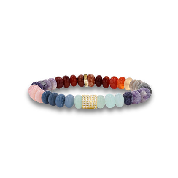 Rainbow Candy Opal Bead Bracelet with 5 14k Gold Pave Diamond