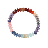 Rainbow Candy Opal Bead Bracelet with 5 14k Gold Pave Diamond Rondelles - 8mm