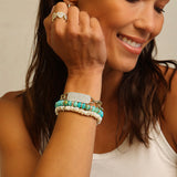 14k Peruvian Opal Beaded Bracelet with 7 Diamond Rondelles - 8mm