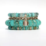 14k Peruvian Opal Beaded Bracelet with 7 Diamond Rondelles - 8mm