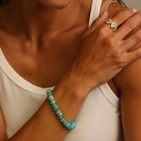 14k Peruvian Opal Beaded Bracelet with 7 Diamond Rondelles - 8mm