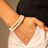 14k Freshwater Keshi Pearl Beaded Bracelet with 5 Diamond Rondelles