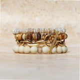 14k Jasper & Brown Zircon Beaded Bracelet with Diamond Rondelles - 8mm