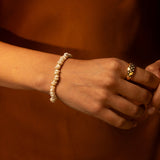 14k Freshwater Keshi Pearl Beaded Bracelet with 5 Diamond Rondelles
