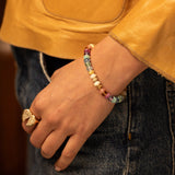14k Rainbow Gemstone Mix Bracelet with Diamond Donut - 7mm