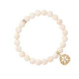 14k Sand Dollar Charm on Beaded Bone Bracelet - 8mm