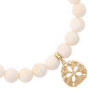 14k Sand Dollar Charm on Beaded Bone Bracelet - 8mm