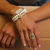 14k Sand Dollar Charm on Beaded Bone Bracelet - 8mm