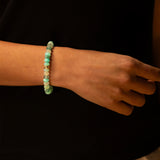 Bracelet en or 14 carats bleu mélangé, orné de perles et d'une rondelle de diamant sertie à fleur - 8 mm