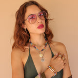 14k Rainbow Gemstone Sunrise Pendant Necklace - 20"