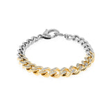 14K Gold Diamond & Silver Tapered Curb Chain Bracelet