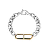 14k H Link on Sterling Silver Curb Chain Bracelet