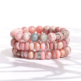 Pink Sands Beach Stack - Opal, Rhodochrosite & Diamond Bead Bracelet Stack