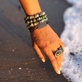 Big Sur Beach Stack - Bloodstone & Moss Aquamarine - 9 to 10mm beads