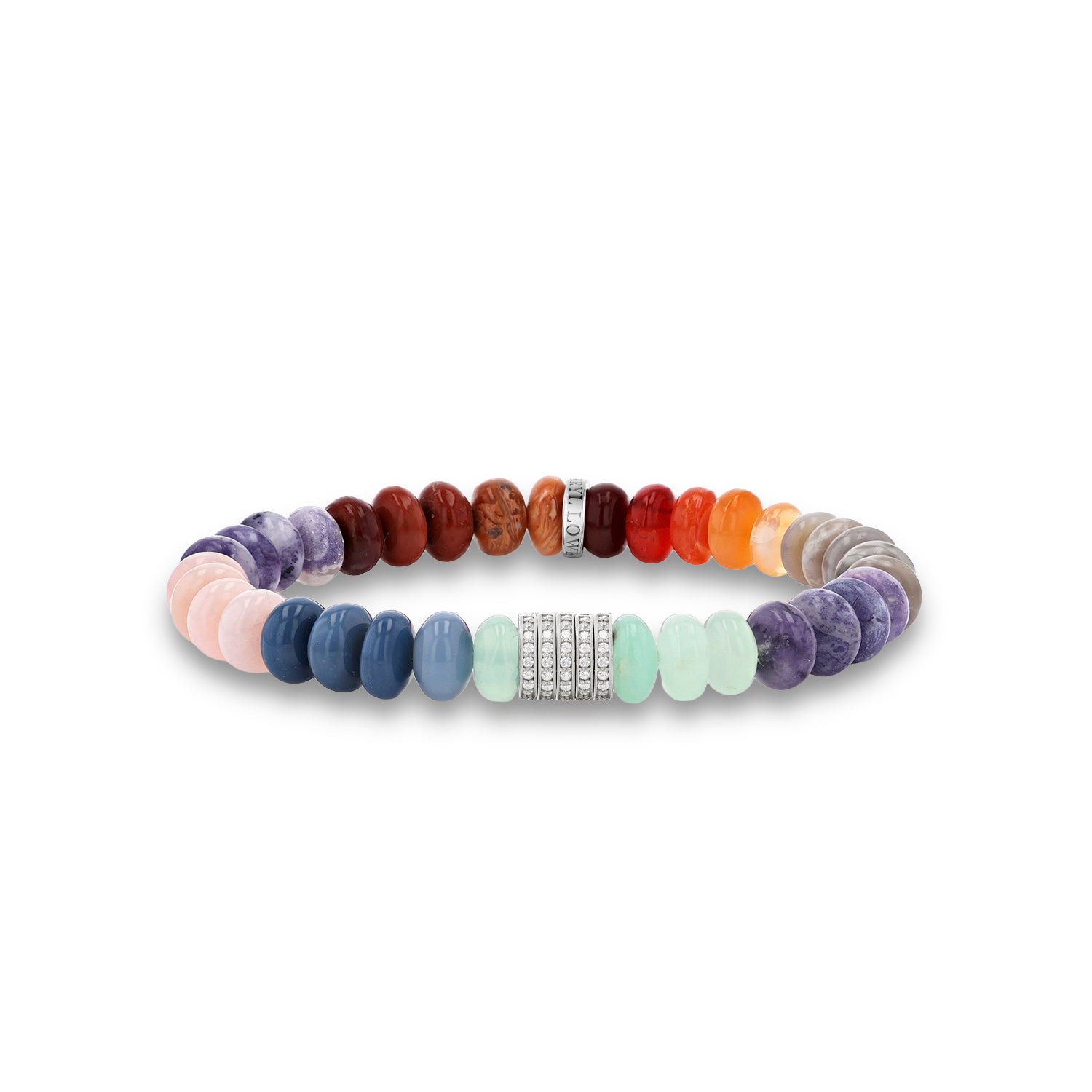 Rainbow Candy Opal Bead Bracelet with 5 Pave Diamond Rondelles