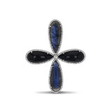 Labradorite and Onyx with Diamonds Cross Brooch "One of a Kind"