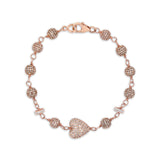14k Rose Gold Rope Bracelet with Diamond Rondelles and Heart Bead