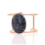 14k Rose Gold with Blue Pietersite Oval Stone Diamond Cuff