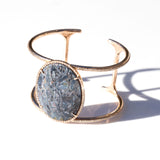 14k Rose Gold with Blue Pietersite Oval Stone Diamond Cuff