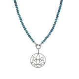 Diamond Lotus Flower on Paraiba Quartz Knotted Necklace