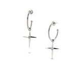 Four Point Cross with Diamond Bezel Huggie Hoop Earrings