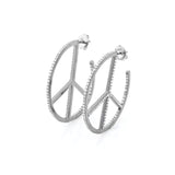 Peace Sign Pave Diamond Hoop Earrings