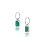 Emerald Diamond Halo Drop on Diamond Huggie Earrings