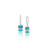 Two Stone Earrings on Diamond French Hooks - London Blue Topaz & Turquoise