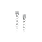 Diamond Mosaic Tab Curb Chain Drop Earrings